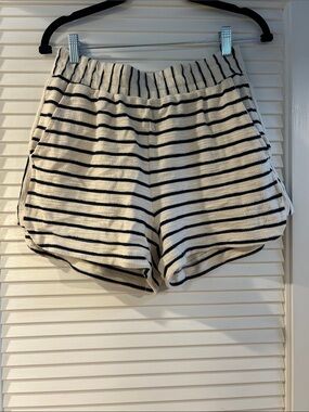 French Terry Black & White Striped Knit Drawstring Shorts